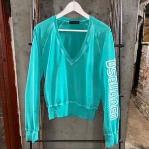 Dsquared Seafoam Green Blue V-Neck Sweatshirt